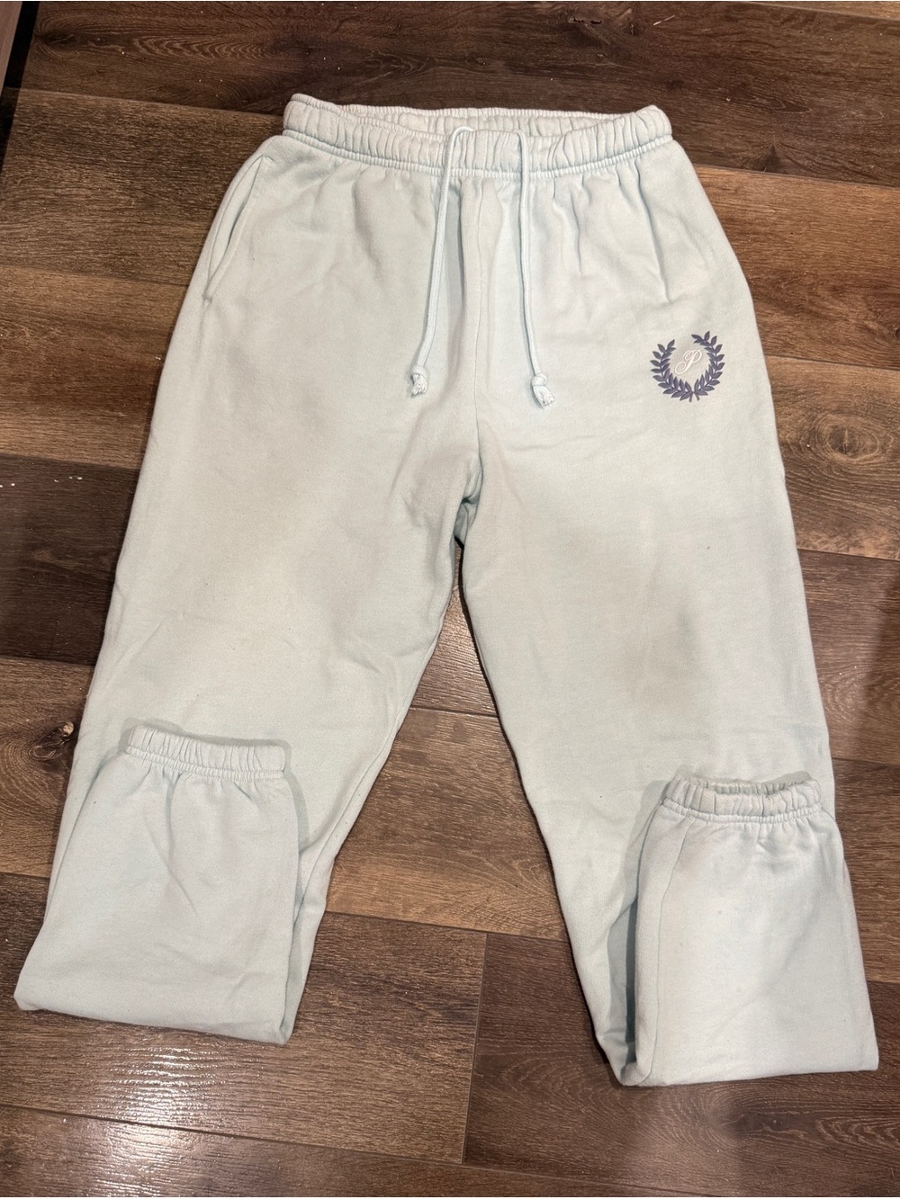 PINK Victoria's Secret Light Blue Joggers with Logo Crest Design